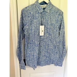 NWT Thomas Sterling Men's S 100% Cotton‎ Dress Shirt Blue Tribal Long Sleeve
